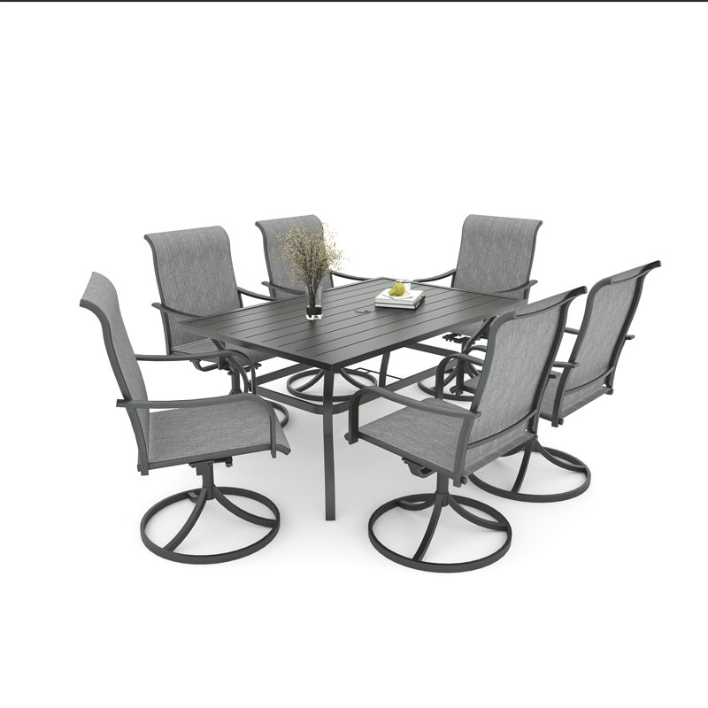 6 - Person Rectangular Steel Outdoor Dining Set, Grey