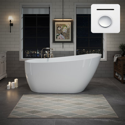 63" x 30.7" Acrylic Freestanding Bathtub, Deep Soaking Bathtub with Chrome Pop-up Drain & Integrated Overflow for Bathroom Spa, Glossy White