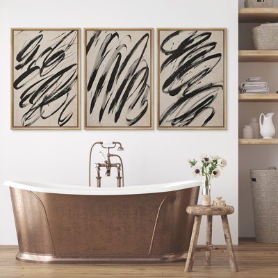 «Abstract Neutral Black Paint», ensemble de 3 reproductions d'art encadrées sur toile