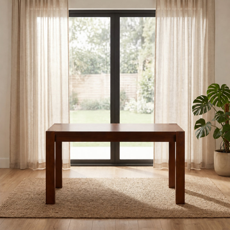 Ntc Block 55 Inch Modern Farmhouse Dining Table, Rectangular Dinner Table For Dining Room, Living Room Furniture, Effortless Assembly, Dark Walnut