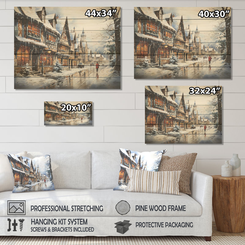 Hiver en Allemagne, paysage urbain I - Paysage d'hiver sur bois, H 24 po x l 32 po x P 0,78 po
