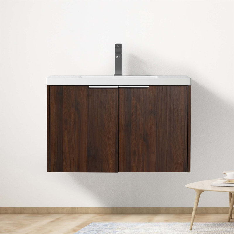 Ensemble de meuble-lavabo simple 18,1 po avec plateau en céramique Katianne, Noyer de Californie