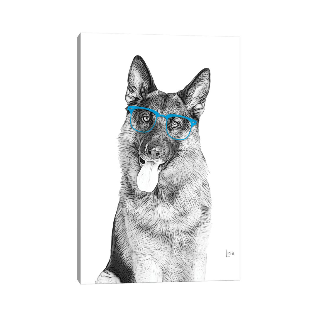German Shepherd with Blue Glasses by Printable Lisa's Pets - Wrapped Canvas Painting