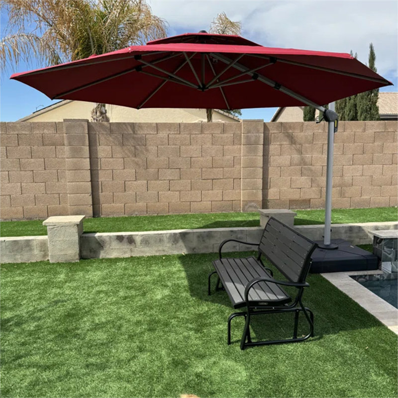 Parasol extérieur Legend avec base, Terra, H 108 po x l 156 po x P 156 po