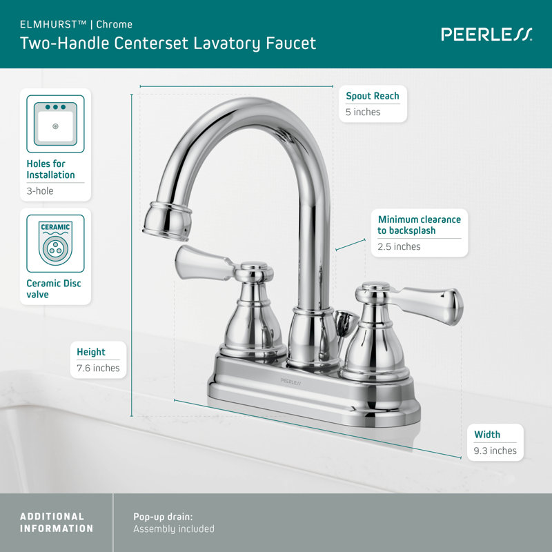 Elmhurst Centerset 2-handle Bathroom Faucet with Drain Assembly, Chrome