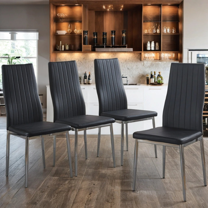 Modern Dining Chairs Set Of 4, Metal Legs, Silver, Black