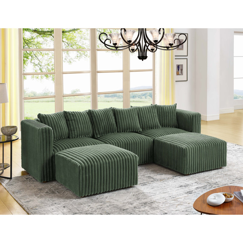 Canapé modulaire Dornwich, Fausse fourrure vert foncé, H 27 po x l 101,5 po x P 62 po