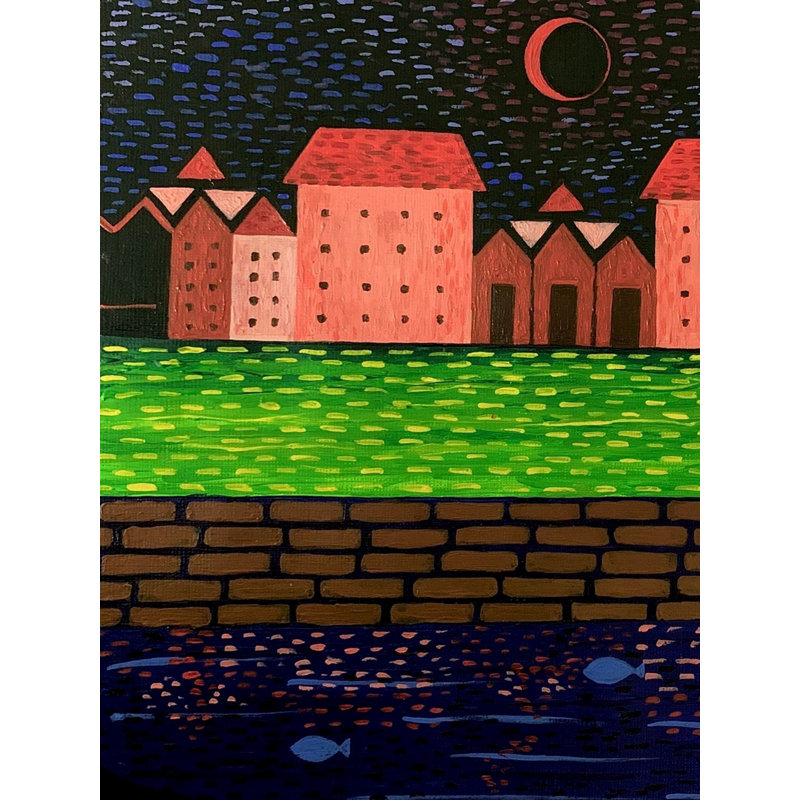 Vue de nuit | Acrylique sur huile | Arpa Mukhopadhyay | Décoration murale