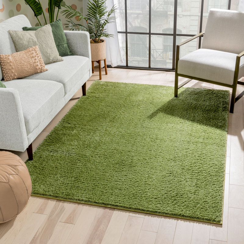 Rainbow Well Sheepskin Shag Green Rug, Rectangle 120 x 160cm