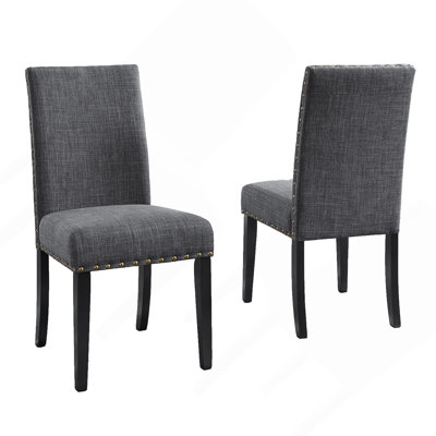 Gray Upholstered Fabric Dining Chairs Set of 2, Classic Nailhead Trim Decor Dining Side Chairs for Kitchen
