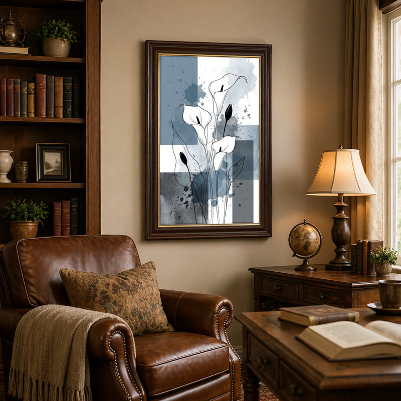 Art mural antique sur toile encadré doré pour le salon, la chambre à coucher, le bureau ou le vestibule - décoration murale décorative avec motif floral abstrait