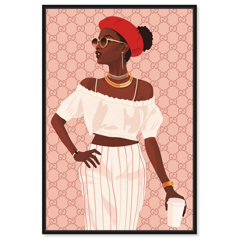 «Her Stylish Coffee Look» par Art Remedy, Noir, H 16 po x l 11 po, Cadre flottant
