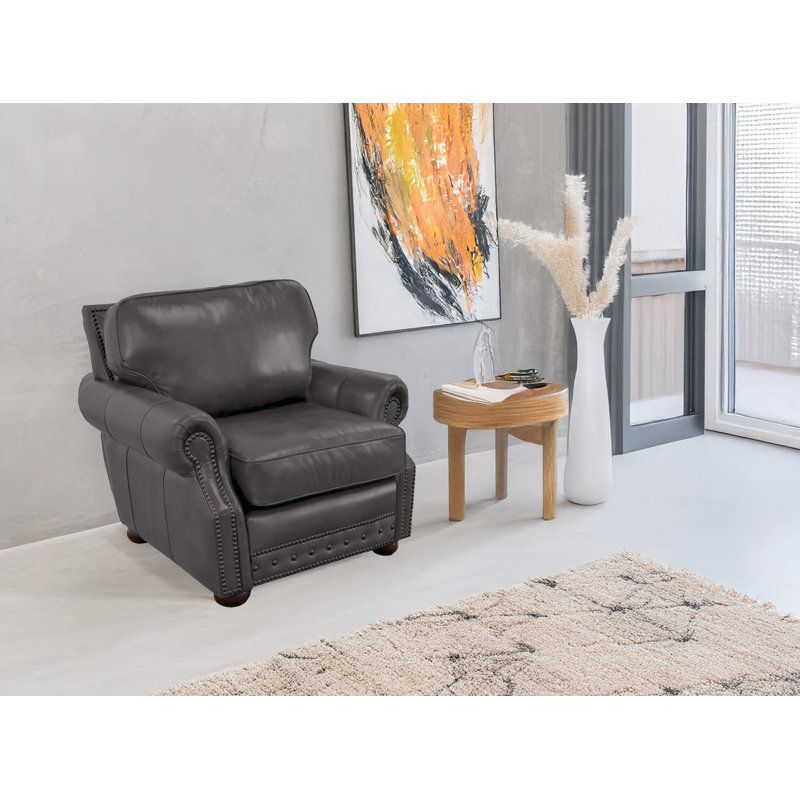 Speroni 48" Genuine Leather Rolled Arm Club Chair, Berkshire Charcoal Genuine Leather