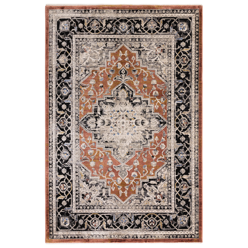 Bentancourt Medallion Black/Terracotta Area Rug, Rectangle 200 x 290cm
