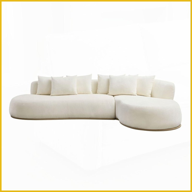 Canapé modulaire en L beige avec base en similicuir - sans assemblage, peut accueillir 6 personnes ou plus pour le salon