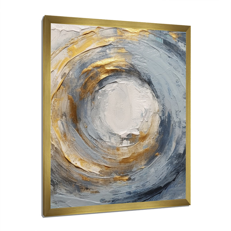 «Gold and Blue Vibrant Spirals IV - Abstract Spirals», art mural encadré, H 44 po x l 34 po, Cadre photo unique, Doré