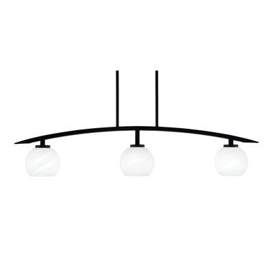 Luminaire pour îlot de cuisine 3 lumières kurve au fini noir mat avec verre de marbre blanc de 5,75 po