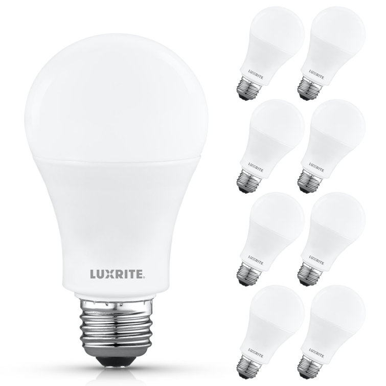 Luxrite A19 LED Light Bulb 12.5W=100W 4000K Cool White 1500LM Non-Dimmable Standard LED Light Bulbs E26 Enclosed Fixture Rated, Damp Rated, ETL 8 Pack