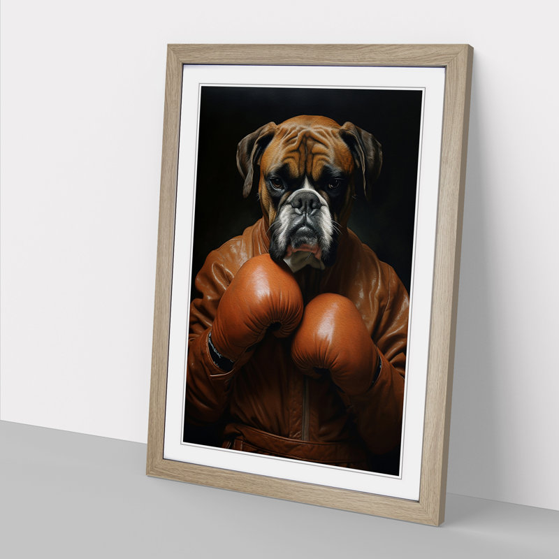 Boxer Dog Classicism - Single Picture Frame Print on Wood, 34cm H x 25cm W x 2cm D, Oak