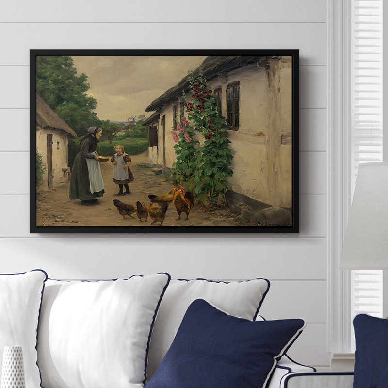 «Visit to grandmother» - Hans Andersen Brendekilde, toile tendue encadrée, 16 x 24, Noir