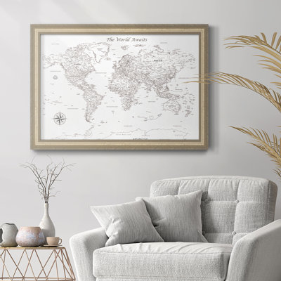 Carte de voyage à punaises - Carte du monde minimaliste encadrée sur toile