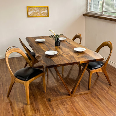 Live Edge Solid Wood Dining Table, Handcrafted Walnut, 60"