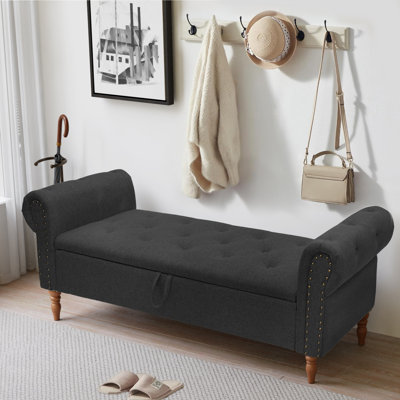 63" Wide Linen Tufted Ottoman Bench Flip Top Upholstered Storage Bench