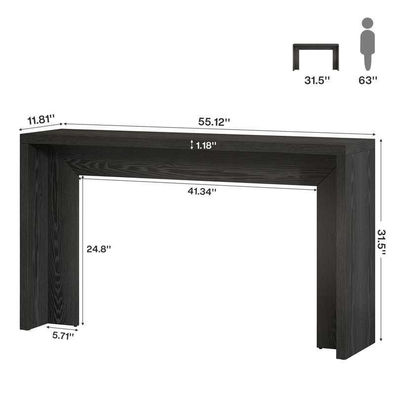 55" Farmhouse Console Table, Narrow Wooden Sofa Table For Entryway, Hallway, Living Room, Foyer, Black