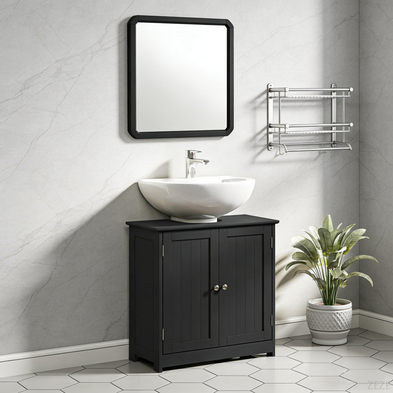 Armoire de salle de bain, armoire de rangement sur piédestal, Noir