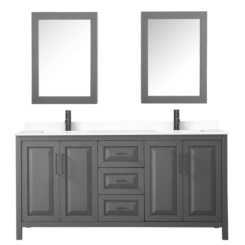 Daria 72'' W Double Vanity, Dark Gray, Polished Chrome, White Cultured Marble