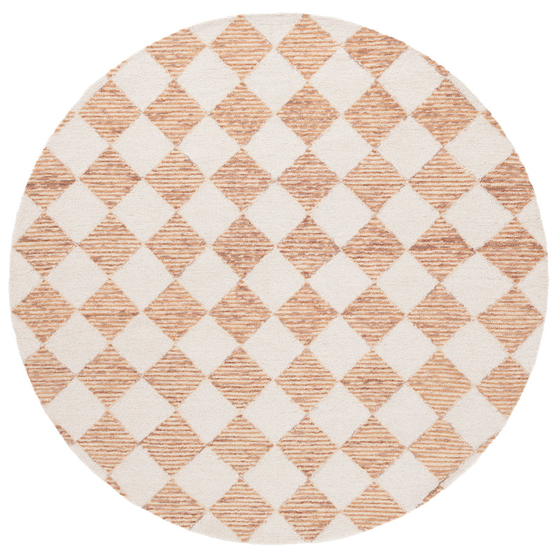 Ebony Hand Tufted Wool Pile Checkered Rug, Round 6'