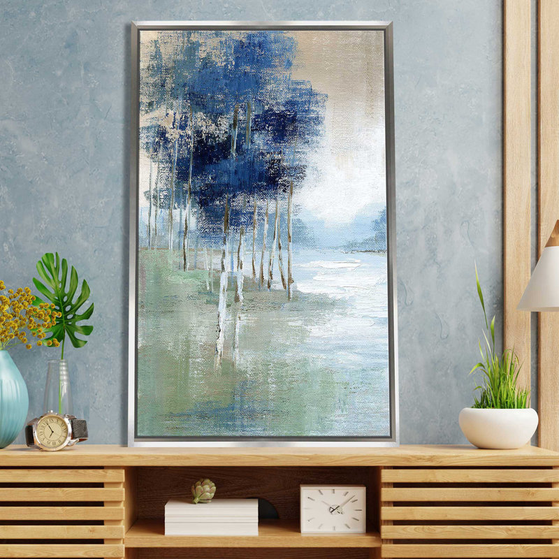 " Birch River " by Nan Painting Print, 39.5" W x 63.5" H, Silver Framed