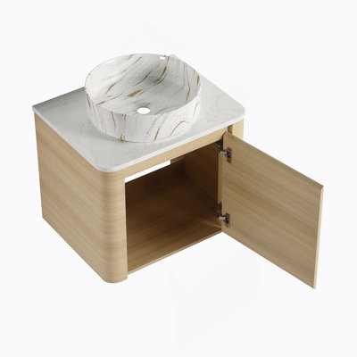 Meuble-lavabo mural de 24 po avec lavabo d'art en céramique, porte à fermeture en douceur et fabrication en contreplaqué durable