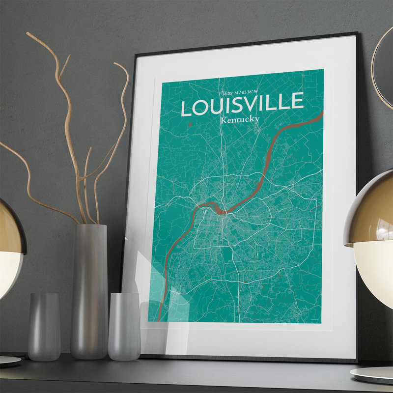 «Louisville City Map», impression, H 36 po x l 24 po, Vert / Brun