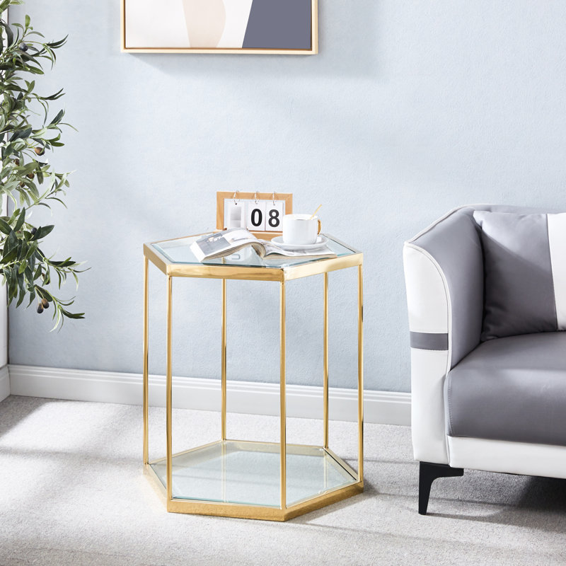 Table moderne avec de l'acier doré - plus de rangement, facile à nettoyer et à installer. Cadre en acier inoxydable à finition dorée pour maximiser l'espace de rangement, conception combinable, essuyage durable