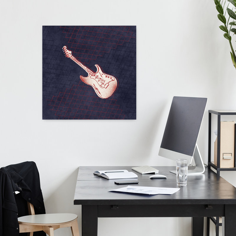 Guitare à bascule, art abstrait rétro, H 18 po x l 18 po