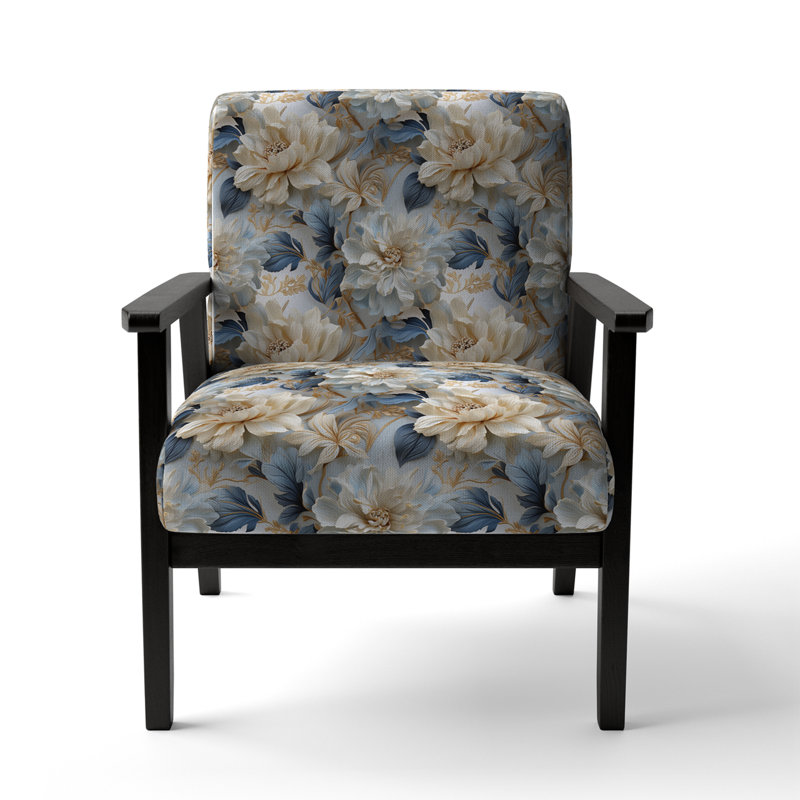 Cobalt Blue Scrollwork Swirls Victorian Pattern II - Upholstered Floral Accent Chair