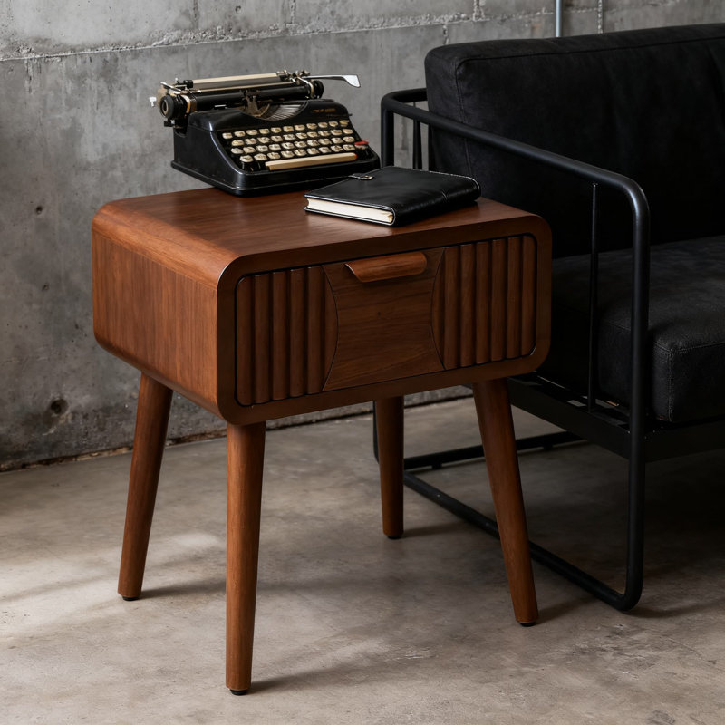 Mid-Century Modern Nightstand With Storage Drawer, Vintage Bedside Table For Bedroom And Living Room, Wood End Table With Sturdy MDF Construction