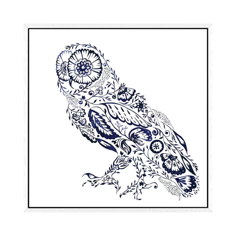 Folk Floral Owl by Jacqueline Maldonado - Print on Canvas, White Framed, 45.72 cm H x 45.72 cm W