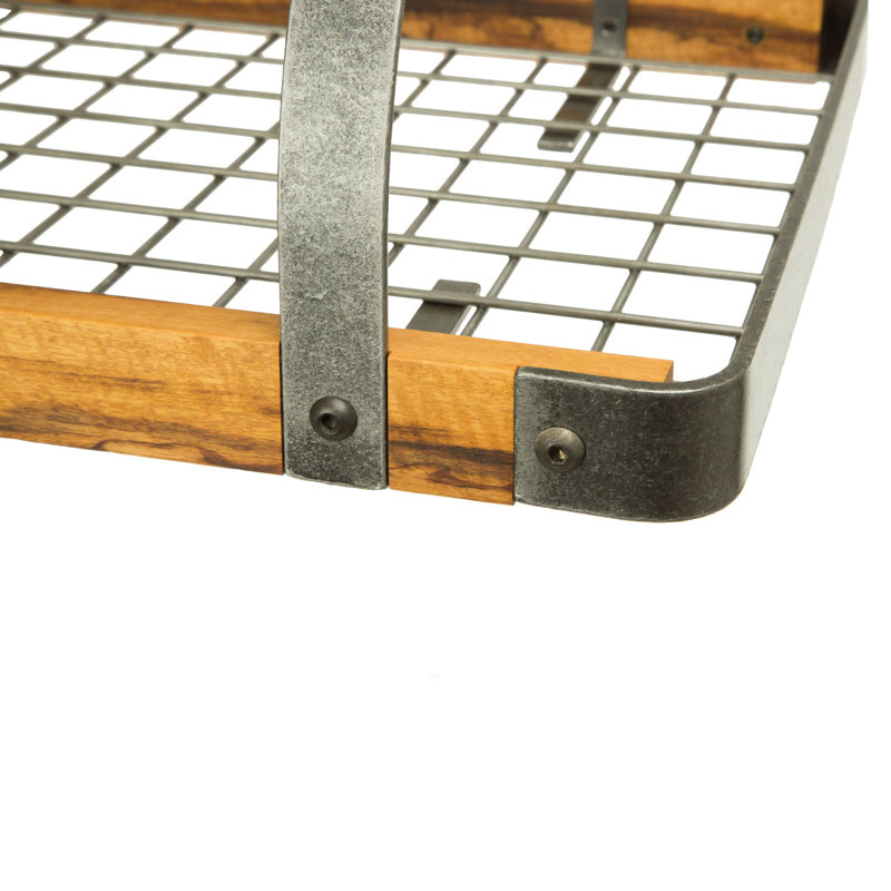 Handcrafted Tigerwood and Metal Rectangle Ceiling Pot Rack