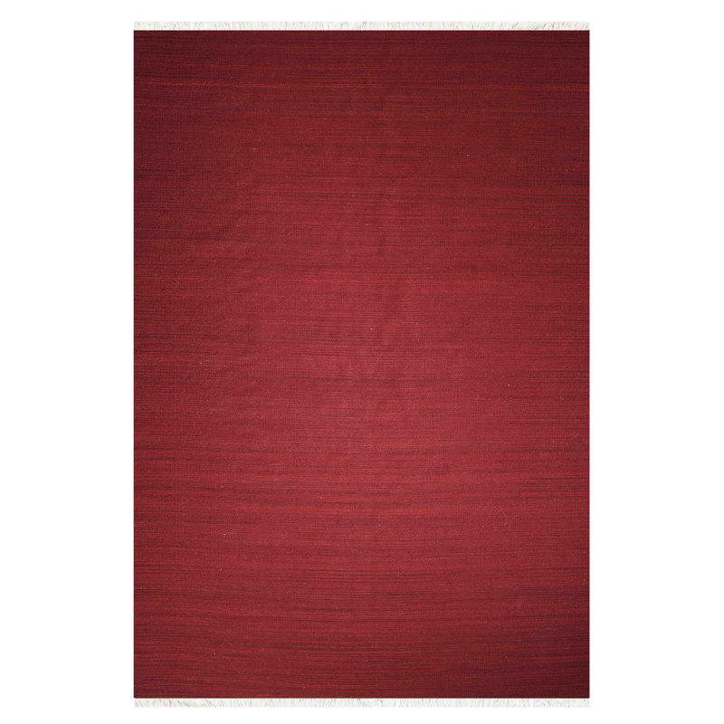 Alithea Hand Woven Flat Weave Kilim Wool Eco-Friendly Area Rugs - Rectangle, Dark Red Color, Plain Solid Design, Low Pile Handmade Area Rugs for Living Room, Bed Room
