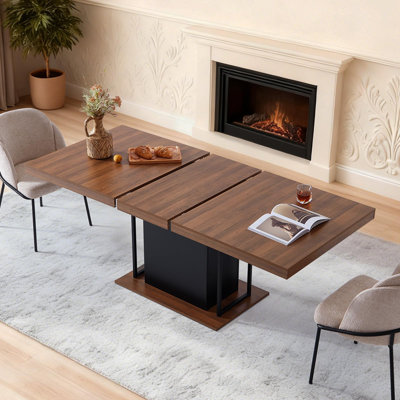 Dining Table Extendable 63 in-79 in for 4-8 Expandable Wood Rectangle with Fluted Base for Dining Room Kitchen Living Room Furniture Brown