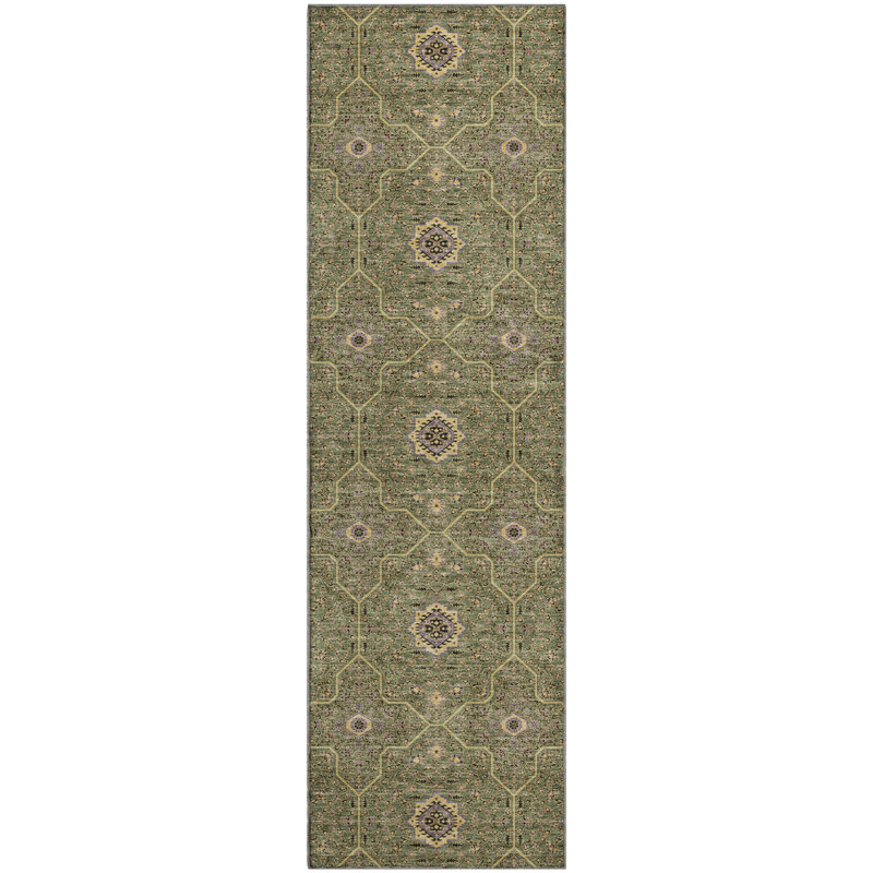Premium Machine Washable Mayfield AMF2409 Oriental Rug, 2'3" x 7'6" Runner, Olive