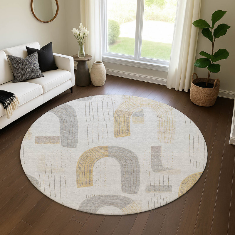 Premium Machine Washable Mehara AMF1698 Geometric Rug, Round 8'