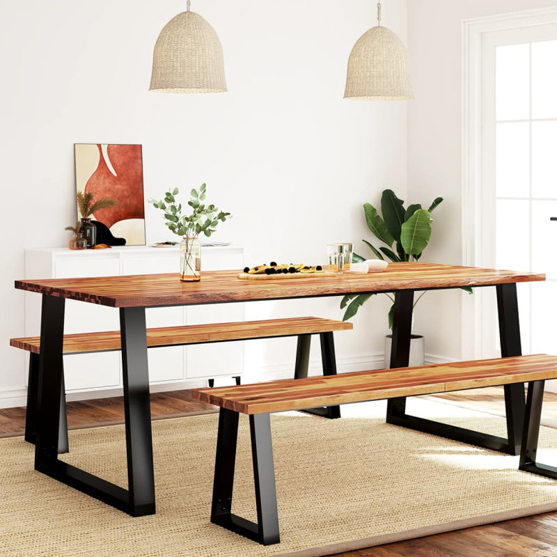 Bernat Acacia Solid Wood Top Metal Base Dining Table, 78.7" L x 35.4" W