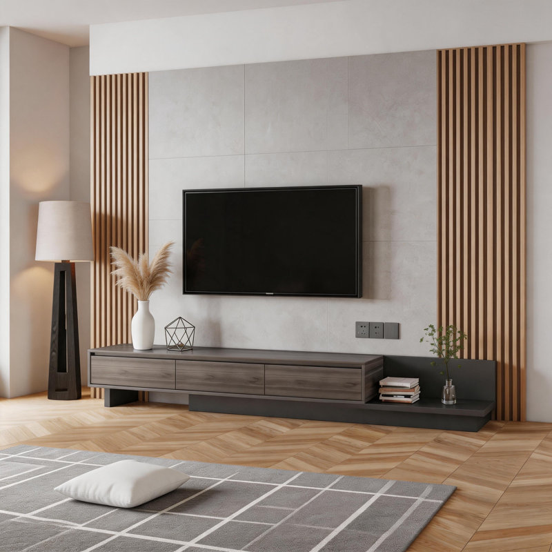 Extendable TV Cabinet with 3 Drawers | Adjustable Width 200-330cm | tv unit in Walnut, Grey & Dark Walnut for 75-100" TVs for Living Room & Bedroom  Modern Minimalist Style