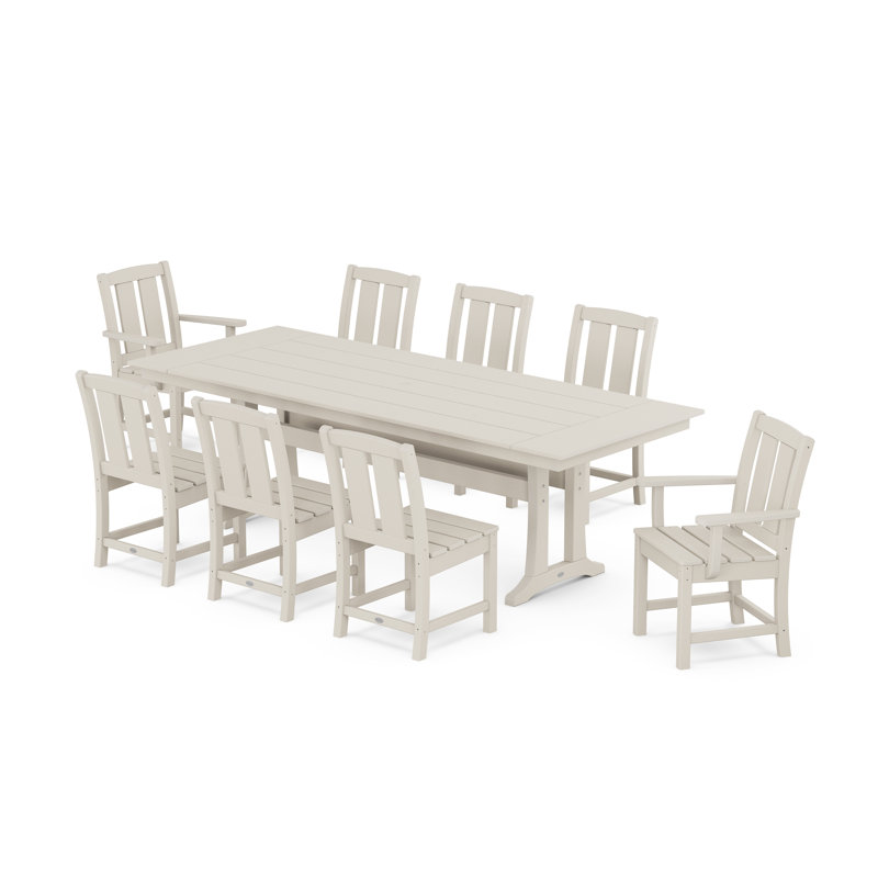 Mission 9-Piece Farmhouse Dining Set with Trestle Legs, Sand
