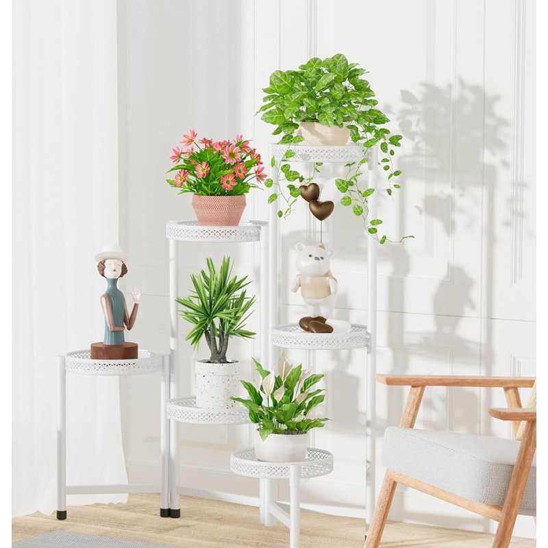 Plant Stand, White Carved