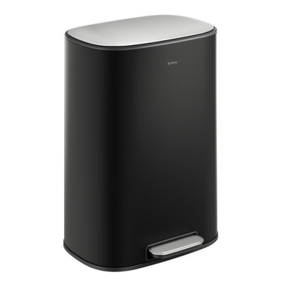 KRAUS WasteGuard 13.2 Gallon / 50 Liter Step Pedal Kitchen Trash Can in Matte Black with Removable Inner Bucket and Soft Close Lid