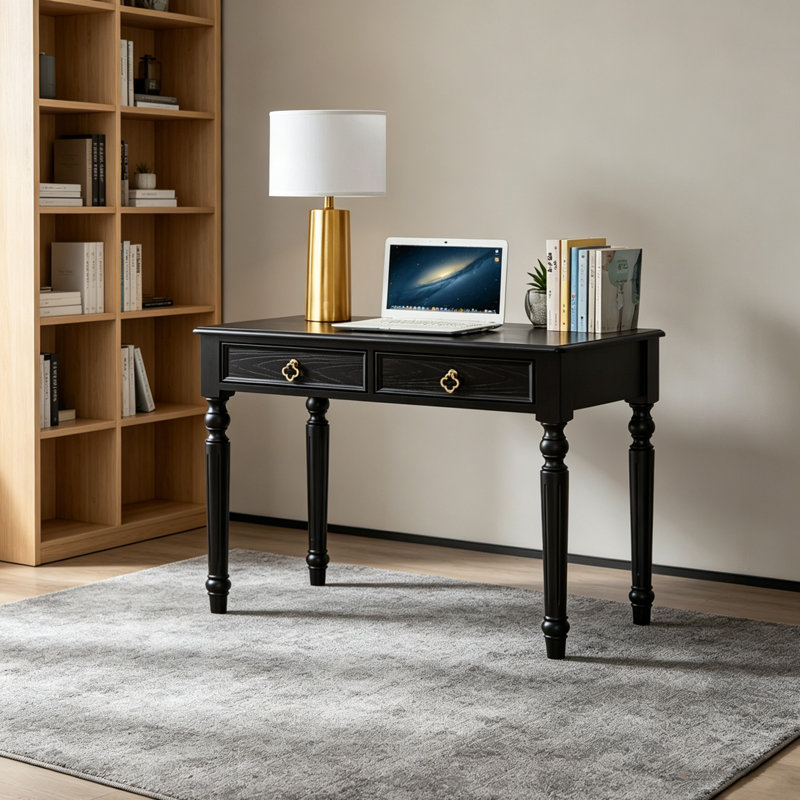 Bureau à 2 tiroirs en bois de frêne de style français, H 29,92 po x l 47,24 po x P 19,68 po